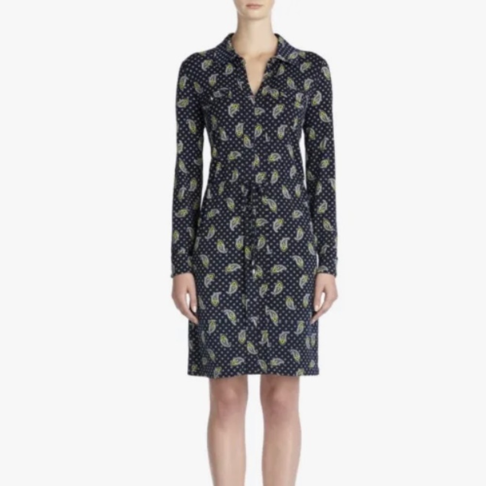 Jones New York Split Collar Drawstring Stretchy Dress Size M